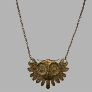 Owl Pendant Statement Necklace, Brass Bronze Tone, NWOT
